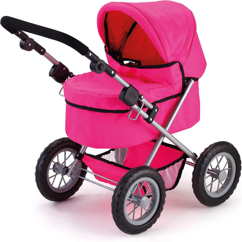Bayer Design Trendy Pram for Dolls Up to 18" - Hot Pink, Includes Shoulder Bag, Adjustable Handle, Ages 3+