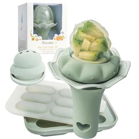 Moonkie Baby Fruit Feeder with Freezer Tray, BPA Free Silicone Food Feeder