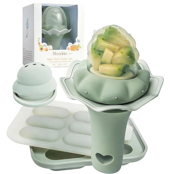 Moonkie Baby Fruit Feeder with Freezer Tray, BPA Free Silicone Food Feeder