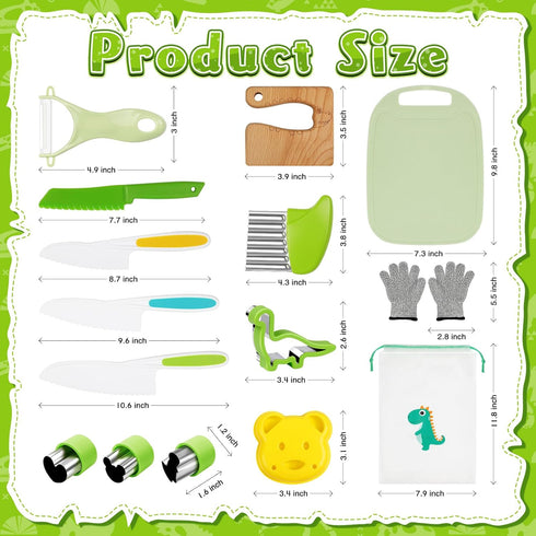 Kids Knife Set for Real Cooking - 15 PCS Montessori Kitchen Tools with Safe Knives, Cutting Board, Crinkle Cutters