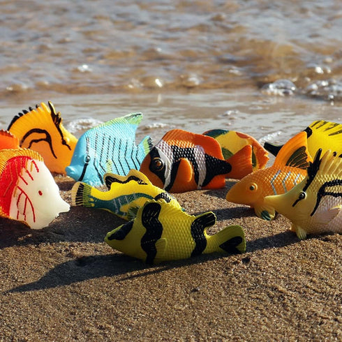 RCOMG 24PCS Tropical Fish Toys Set, Plastic Sea Creatures Figurines, Educational Ocean Animal Figures for Kids Party