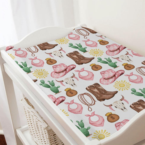 Western Cowgirl Baby Changing Pad Cover for Boys & Girls, Soft Breathable Fitted Changing Table Mats 32''x16'' Desert
