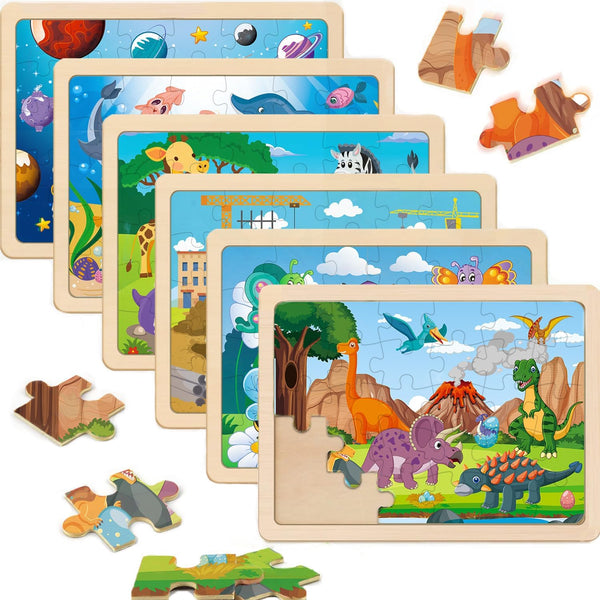 Wooden Puzzles for Kids Ages 4-6, 6 Packs 30 PCs Jigsaw Puzzles for Learning Educational Toys for Boys and Girls
