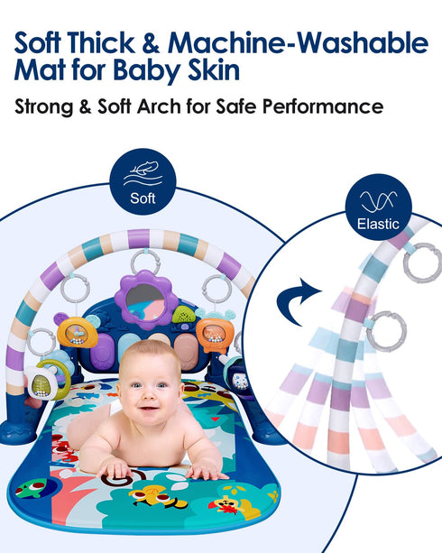 Dearlomum Baby Play Mat Baby Gym, Funny Play Piano Tummy Time Activity Mat with 5 Sensory Toys