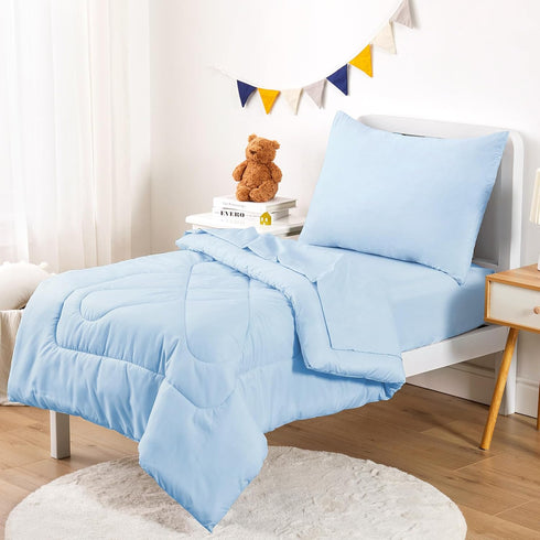Set 4 Set Wake In Cloud - Toddler Bedding for Boys Girls, Pieces Soft Crib Bed Including Comforter, Sheets