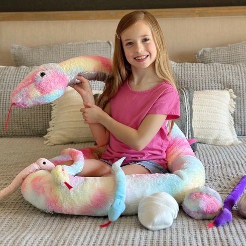 MaoGoLan Giant Snake Stuffed Animal, 118'' Long Realistic Large Mommy with 4 Babies & 2 Eggs Plush Toy Gift for Kids