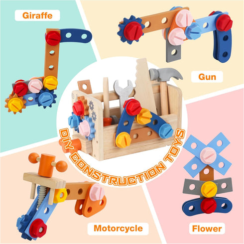 Set, 38PCS 3+ 3 4 5 (36Pcs) Wooden Kids Tool Educational STEM Construction Toys for Toddler, Wooden Tool Bench
