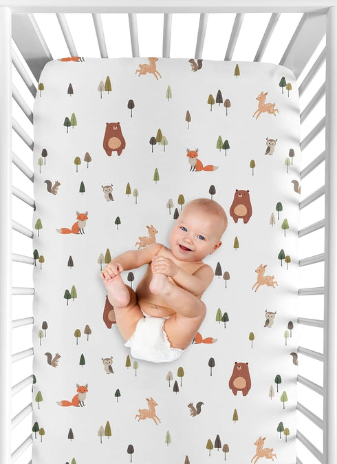 Sweet Jojo Designs Fitted Baby Crib Sheets (Woodland Animals) for Boys or Girls, Infant Nursery, Toddler Room -Standard
