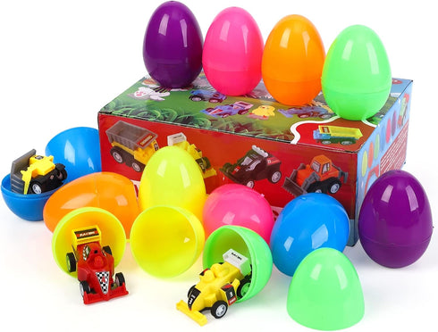 Twister.CK 12 3-6 Pcs Easter Eggs Prefilled with Pull Back Cars for Year Old Boys, Pull Back Construction Vehicle