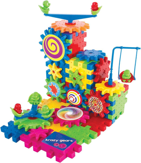 Gear Building Toy Set with 81 Interlocking Learning Blocks, Motorized Spinning Gears Playground Edition
