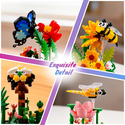 FIKAXTOY Set Set Insect Flowers Collection Micro Building Toy with Dust Cover, Flower Plants Bug Botanical for Nature