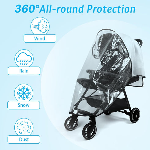 Clear Stroller Rain Cover, Universal Stroller Cover Breathable, Foldable Travel Weather Shield, Waterproof Windproof