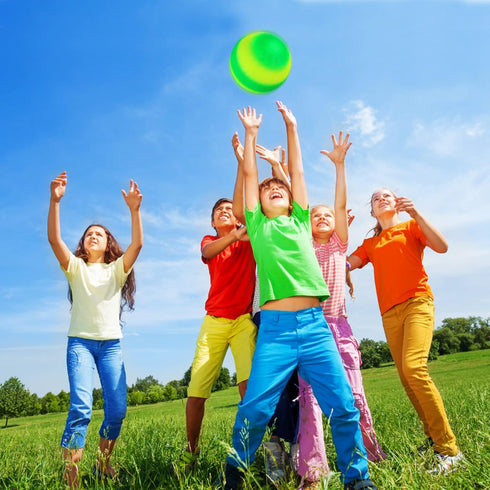Hooqict 6 Pack 8.5 Inch Playground Balls - Inflatable Rainbow Sports Balls with Hand Pump and Portable Ball Net Bags