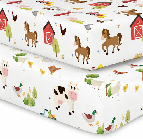 Jola's House 2 Pack Farm Animals Crib Sheets Neutral Newborn Nursery Farmhouse Standard Crib