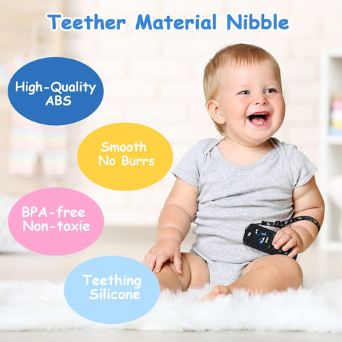 Baby Teether Toys, 2PCS Silicone Phone Shape Teething Toys with 2PCS Pacifier Clip for Babies 0-6 Months (Beige & Black)