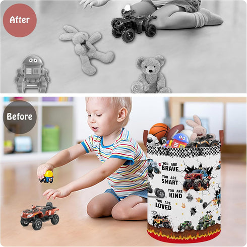 Monster Trucks Laundry Hamper Basket Kid Gift Toy Bin Empty Car Nursery Decor Hamper,Storage Basket Collapsible Clothes