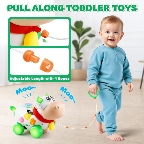 BAYSING 6-12-18 1 7 8 9 10 1st Baby Toys Months, Musical Cow Toys for Year Old Boy Girl, Crawling Walking Infant Toy