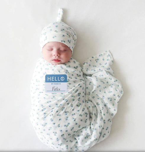 Set| 47in 47in| lulujo Birth Announcement Hat & Swaddle Blanket Unisex Softest Bamboo Muslin Baby Swaddle Blanket|