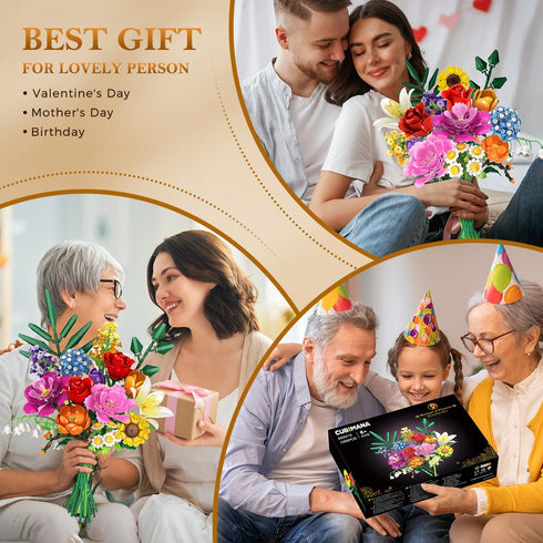 Set, 1043 15 CUBIMANA Flower Bouquet Building PCS Bouquet Botanicals Collection for Mom Wife, Artificial Flowers