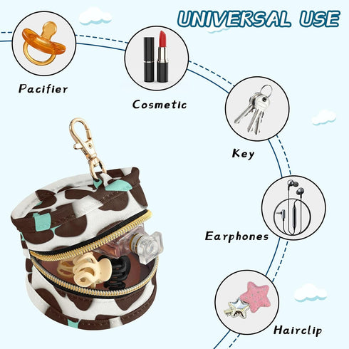 Wajiw Pacifier Storage Case for Travel, Round Pacifier Case with Zipper & Hook Buckle, Pacifier Storage Bag for Mom