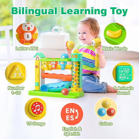 1 1st 1-2 1 Musical Toys for Year Old Boy, First Birthday Boy Gifts, Bilingual Learning Toys with Music Light, Toddlers