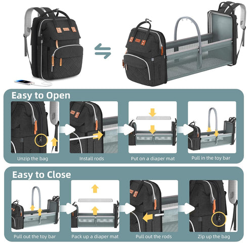 Backpack ISMGN Diaper Bag with Changing Station, Large Diaper Bag, Baby Bag, Multifunctional Diaper Bag, Black