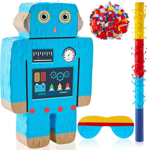Robot Piatas for Birthday Party Robot Party Piata with Stick, Blindfold, Confetti