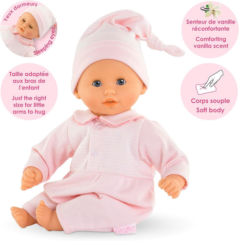 Corolle Bébé Calin Charming Pastel Baby Doll - 12" Soft Body Doll with Pink Outfit, Vanilla-Scented