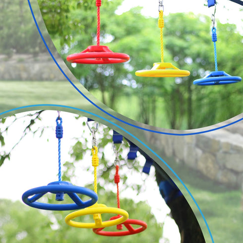 Rainbow Craft 3-Pack Ninja Wheel Obstacle for Kids, Swing Monkey Wheel for Ninja Warrior Obstacle Course, Blue, Red &