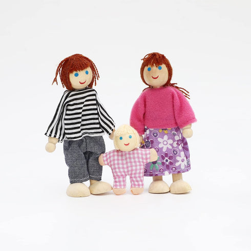 ONEST 15 Pieces Wooden Dollhouse Family Set, Mini People Figures & Accessories for Pretend Play Dolls