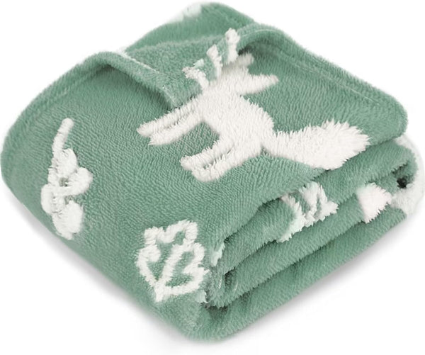 BORITAR 3D Fox Baby Blanket, Soft Warm Cozy Jacquard Fleece Toddler Nursery Blanket for Boys Girls (30 x 40 Inch, Sage