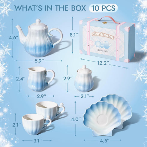 Set, Set Giant bean Porcelain Tea Gradient Blue Real Tea Party for Little Girls, British Royal Princess Series Teapot