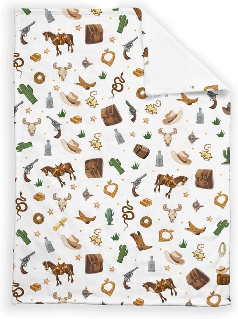 SqtmuHLuo 60x80inch Western Cowboy Baby Blanket for Boys Girls Gift Neutral Soft Flannel Cowboy Hat Boots Horse Cactus
