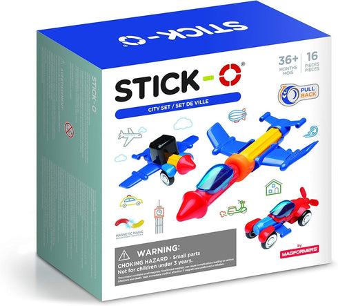 STICK O City 16 Piece Magnetic Building Set, Rainbow Colors, Educational STEM Toy Ages 36M+
