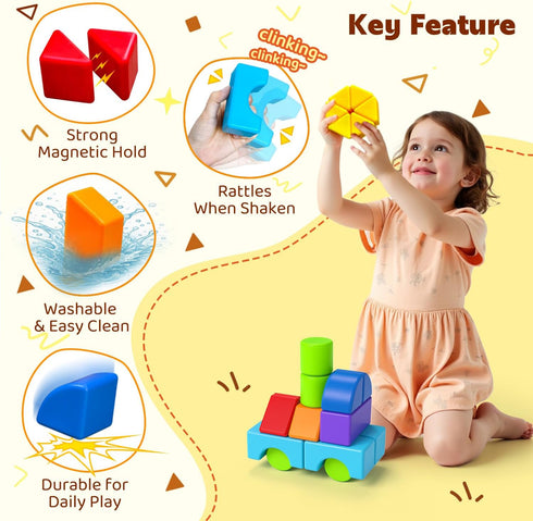 Set, 3-5 Toddlers(20pcs) Pairez Toys Multi-Shape Magnetic Blocks, Large Stacking & Building Blocks Preschool