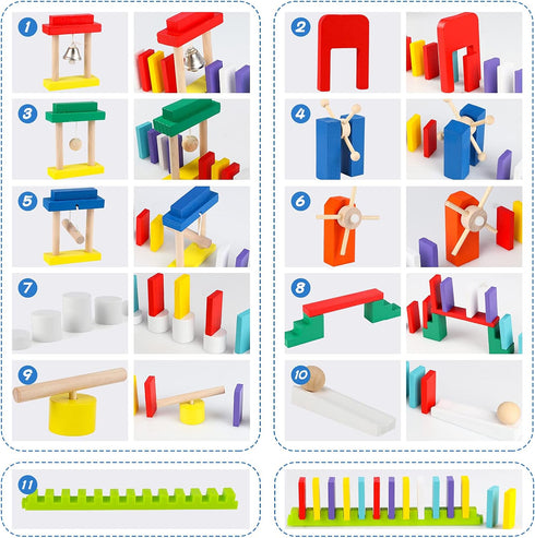 600 Set 6 11 1 Wondertoys PCS Dominoes for Kids Wooden Building Blocks Colors Bulk Dominoes Racing Tile Games