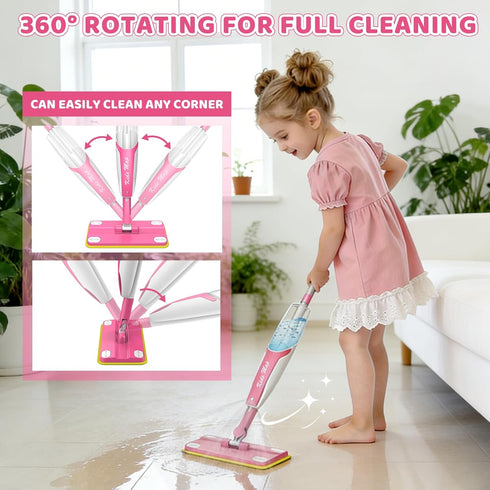 Bluocean 30 Inch, 420ml Set Kids Spray Mop - Large Water Tank, Effective Cleaning Tool & Fun Montessori Toy, Pretend