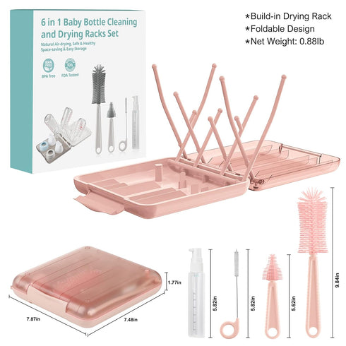 Set-6 1 YomauiYee Baby Bottle Brush in Bottle Brush Cleaner with Silicone Bottle Brush,Drying Rack,Nipple Brush,Straw