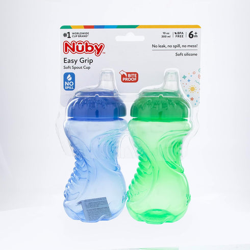 Nuby Easy Grip Cup, 10 Ounce, No-Spill, 2-Pack, Colors May Vary