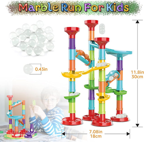 Marble Run Set | Building Blocks and Glass Marbles for Kids Ages 4-8, STEM Educational Race Game