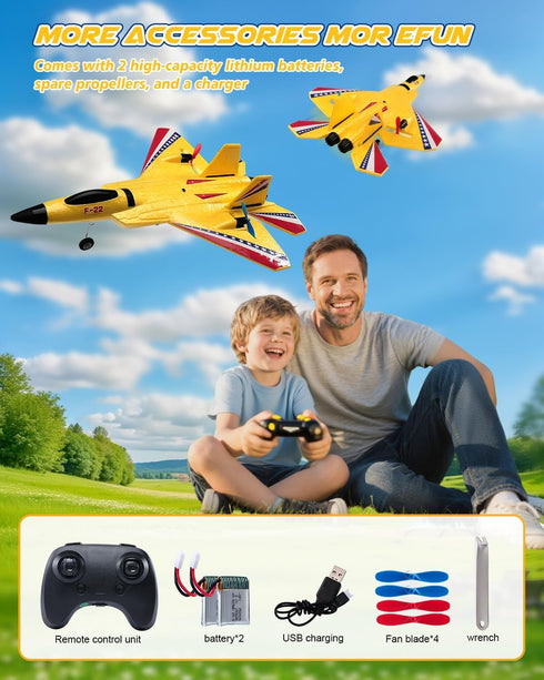 F22 2 2.4GHz ANTSIR Raptor RC Airplane, Durable Foam Remote Control Jet with Gyro & LED Lights, Rechargeable Batteries