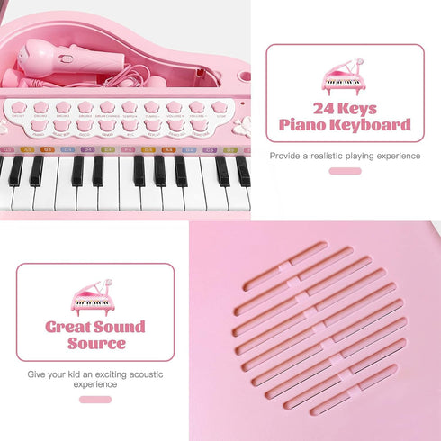 24 1 2 3 4 5 (24 Love&Mini Piano Keyboard Toys for Girls - Keys Toddler Piano Music Toy Instruments with MicrophonePink