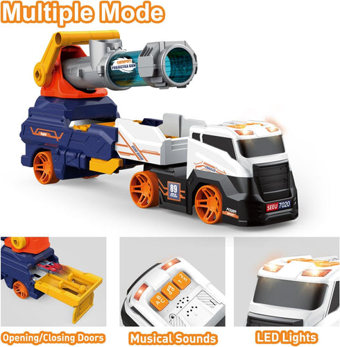 Dwi Dowellin Truck Toys for Kids, 28" Large Car Toys Include 4 Racing Cars + 6 Balls, Light & Sounds, Ejection &