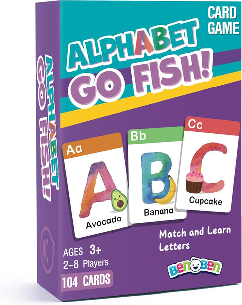 BenBen Alphabet Go Fish Card Game for Kids,104 Cards, Oversized ABC Learning