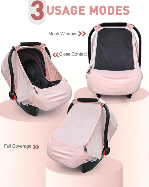 Summer/Autumn Baby Car Seat Cover,Sunproof Car Seat Canopy for Babies, Extra Large Mesh Window Baby Car Seat Sun Shade