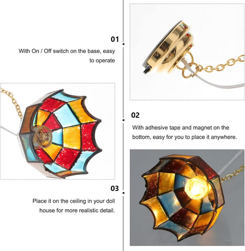 3.93X1.25X1.25 Inch Uonlytech Mini Adornment Dollhouse Ceiling Light Battery Operated Miniature Hanging Led Lamp