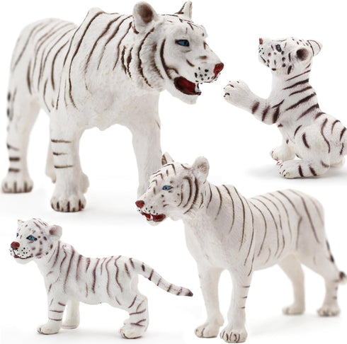 Gemini&Genius Realistic White Tiger Family Set with Cub, Safari Animal Figurines, Educational Playset for Kids