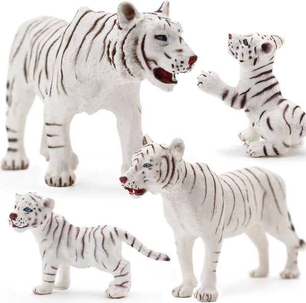 Gemini&Genius Realistic White Tiger Family Set with Cub, Safari Animal Figurines, Educational Playset for Kids
