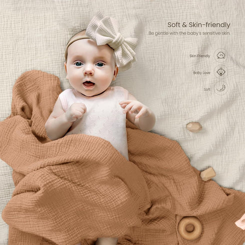 2Pack(Caramel) lulumoon Muslin Swaddle Blanket Baby - Cotton Swaddling Blanket Soft Baby Receiving Blankets Neutral