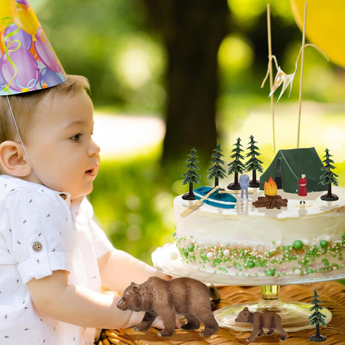 13 RAYNAG Pieces Camping Cake Topper Camping Party Decoration With Tent Bonfire Tree Bear People Boat Camping Cake